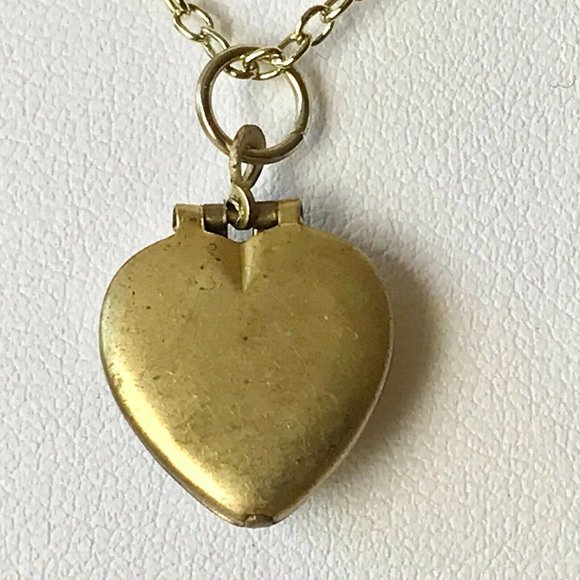 Vintage Gold Blue Cameo Heart Locket Necklace Dainty Small 18" Plated - Picture 3 of 11